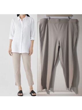 Eileen Fisher | Washable Stretch Crepe Crop with Slits In Wheat